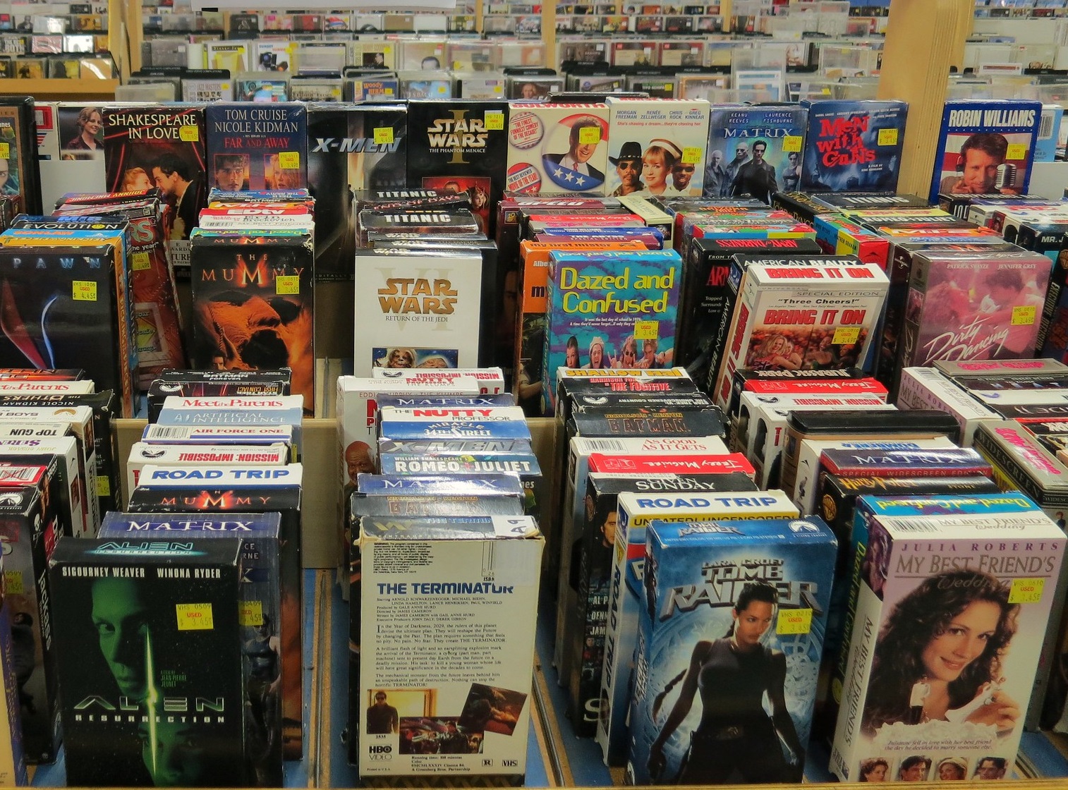 Video store with VHS tapes.