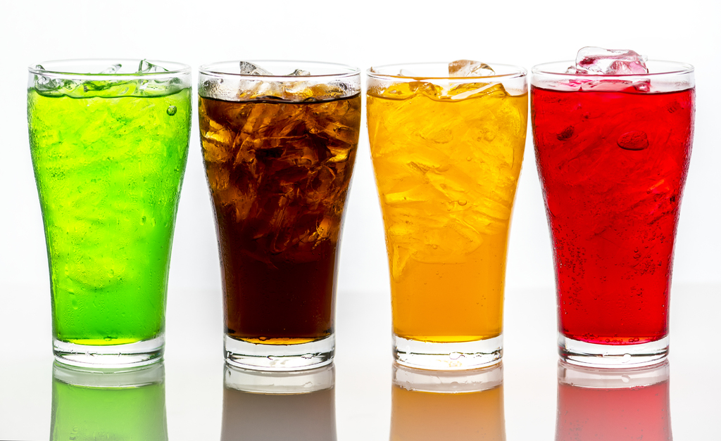 Drinks arranged in a line