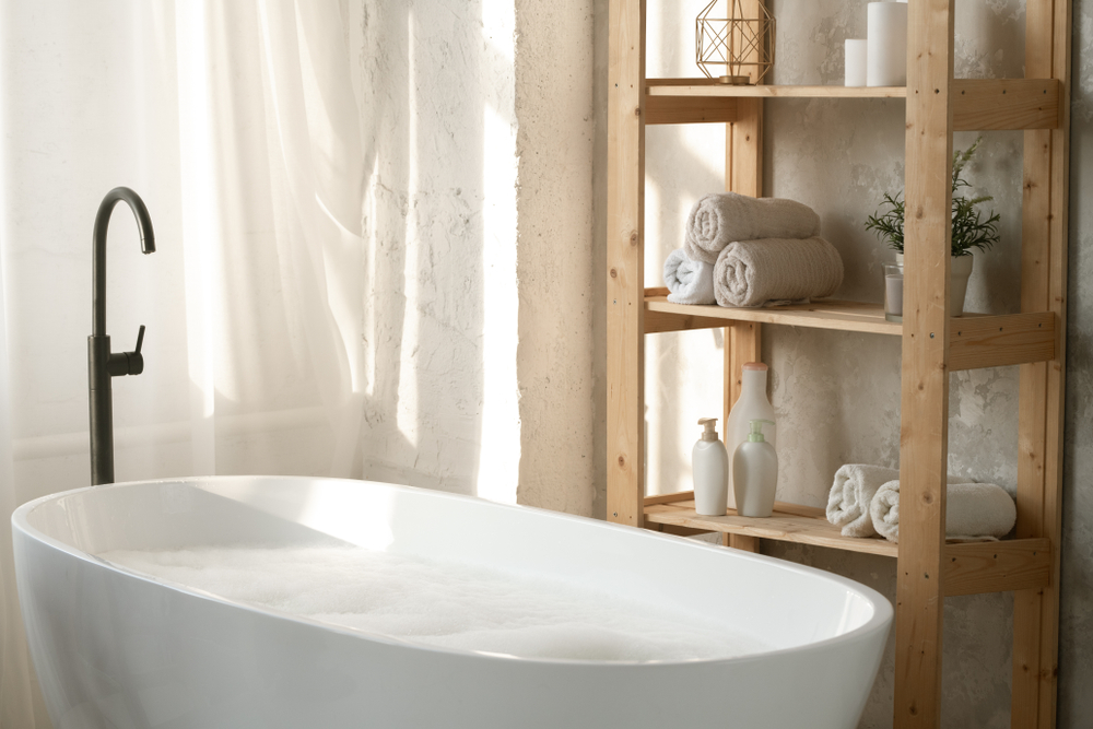 Large porcelain white bathtub