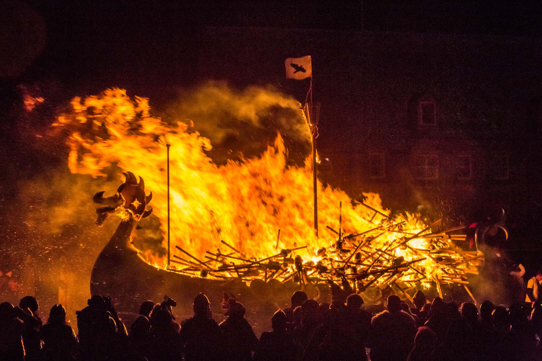The burning of Blaze Away, the Viking longship at Up Helly Aa.