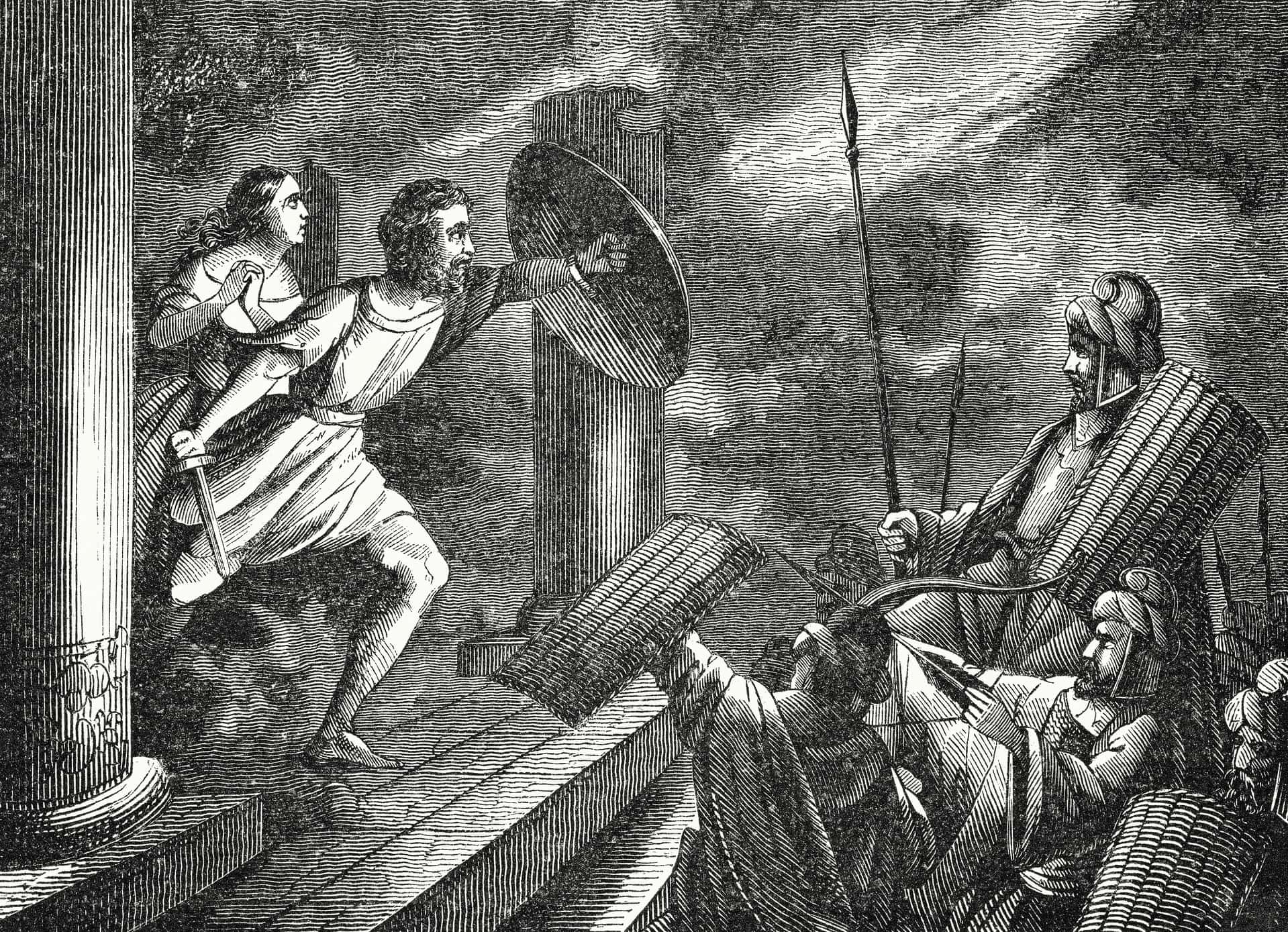 Death of Alcibiades (404 BC), wood engraving, published 1864.