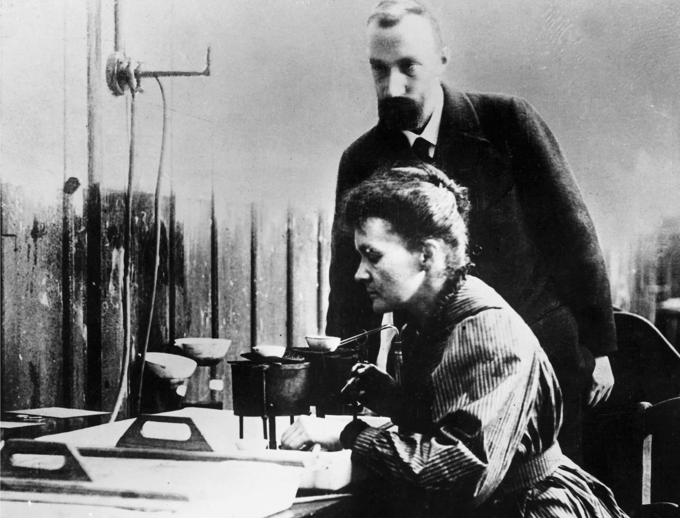 Marie and Pierre Curie in Laboratory.