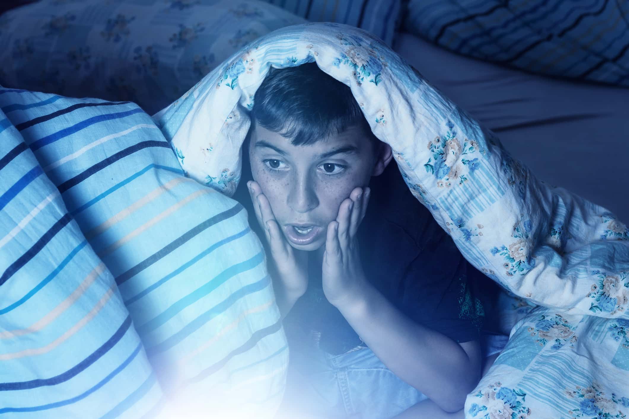Shocked Boy In Bed At Home