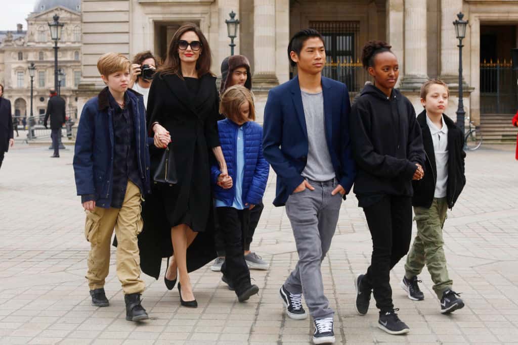 Angelina Jolie with her children visit the Louvre in Paris.
